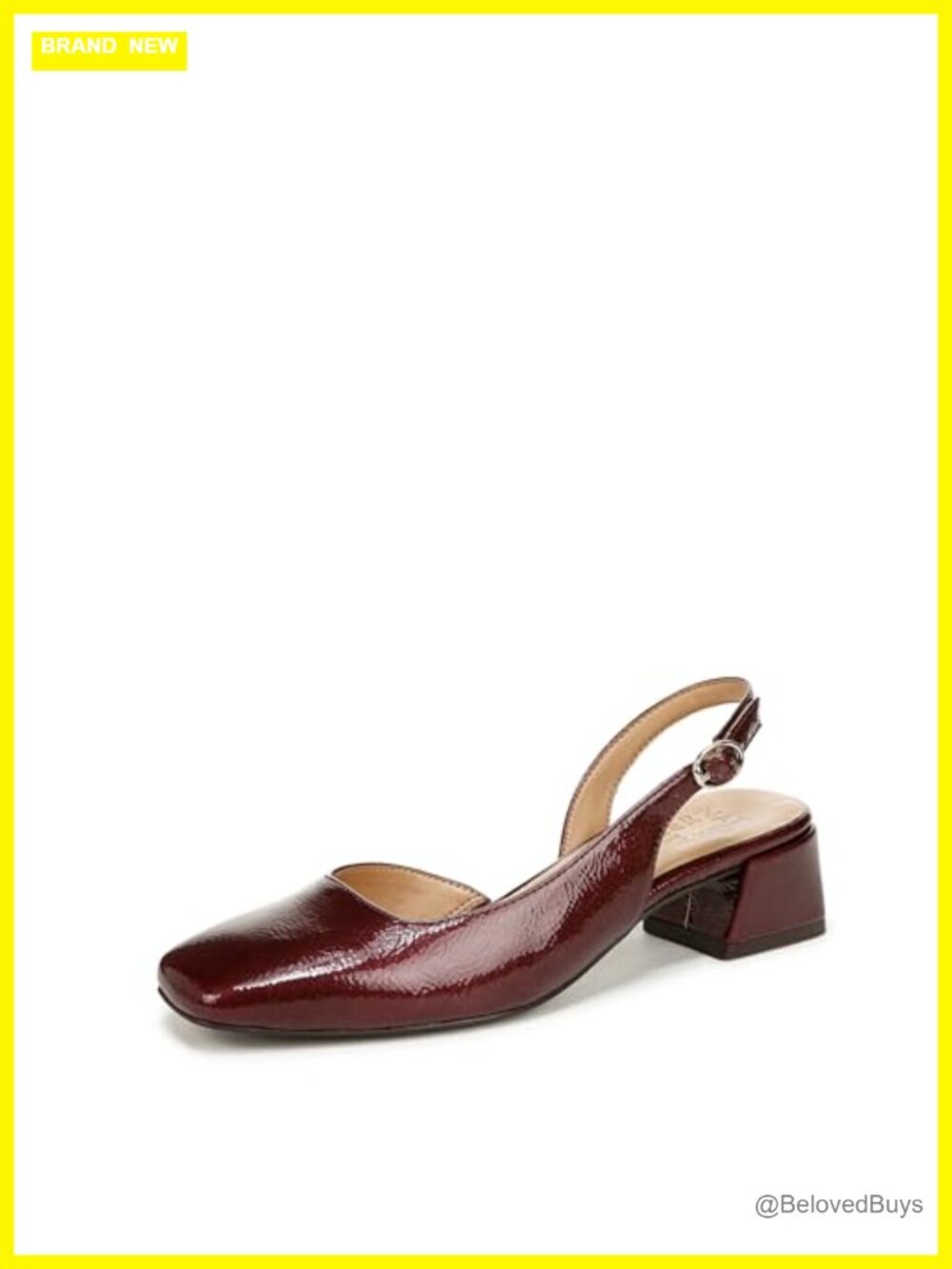 Women's Leather Slingback Block Heel Square Toe Pump Office Dress Shoe